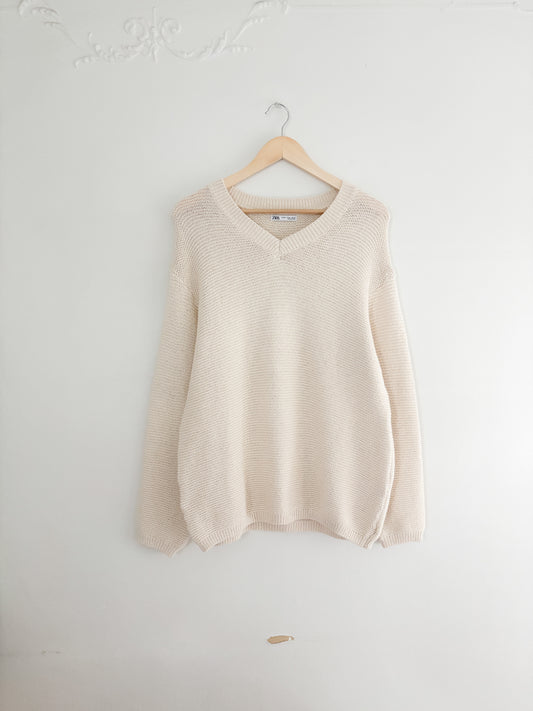 Zara Cream Knit Sweater (M)