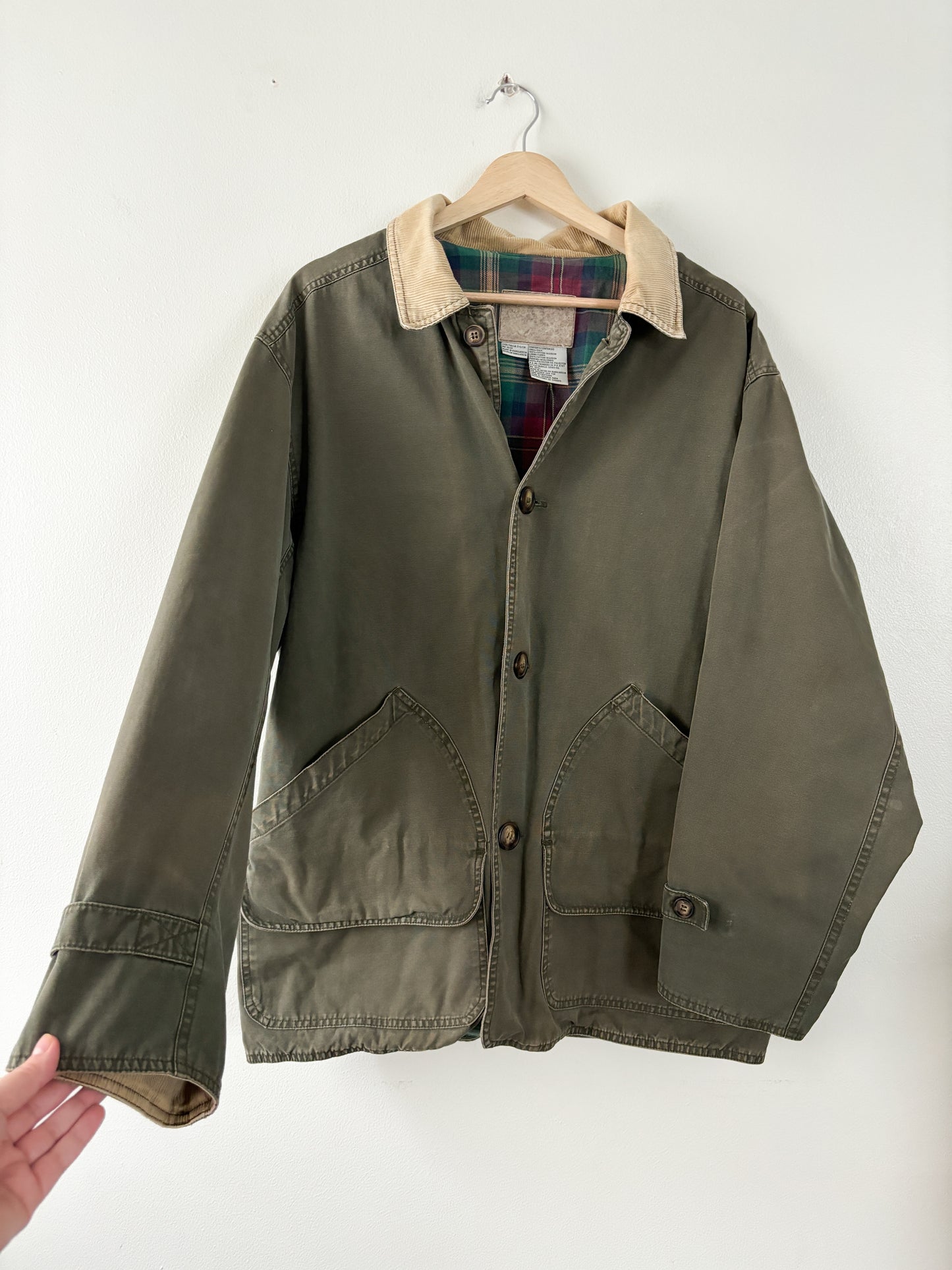 Vintage Army Green Flannel Lined Chore Coat