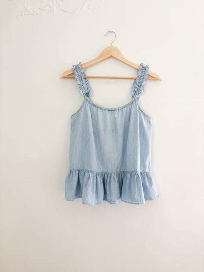 Madewell denim ruffle tank top (XS/S)