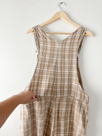 Vintage Plaid Linen Blend Overalls