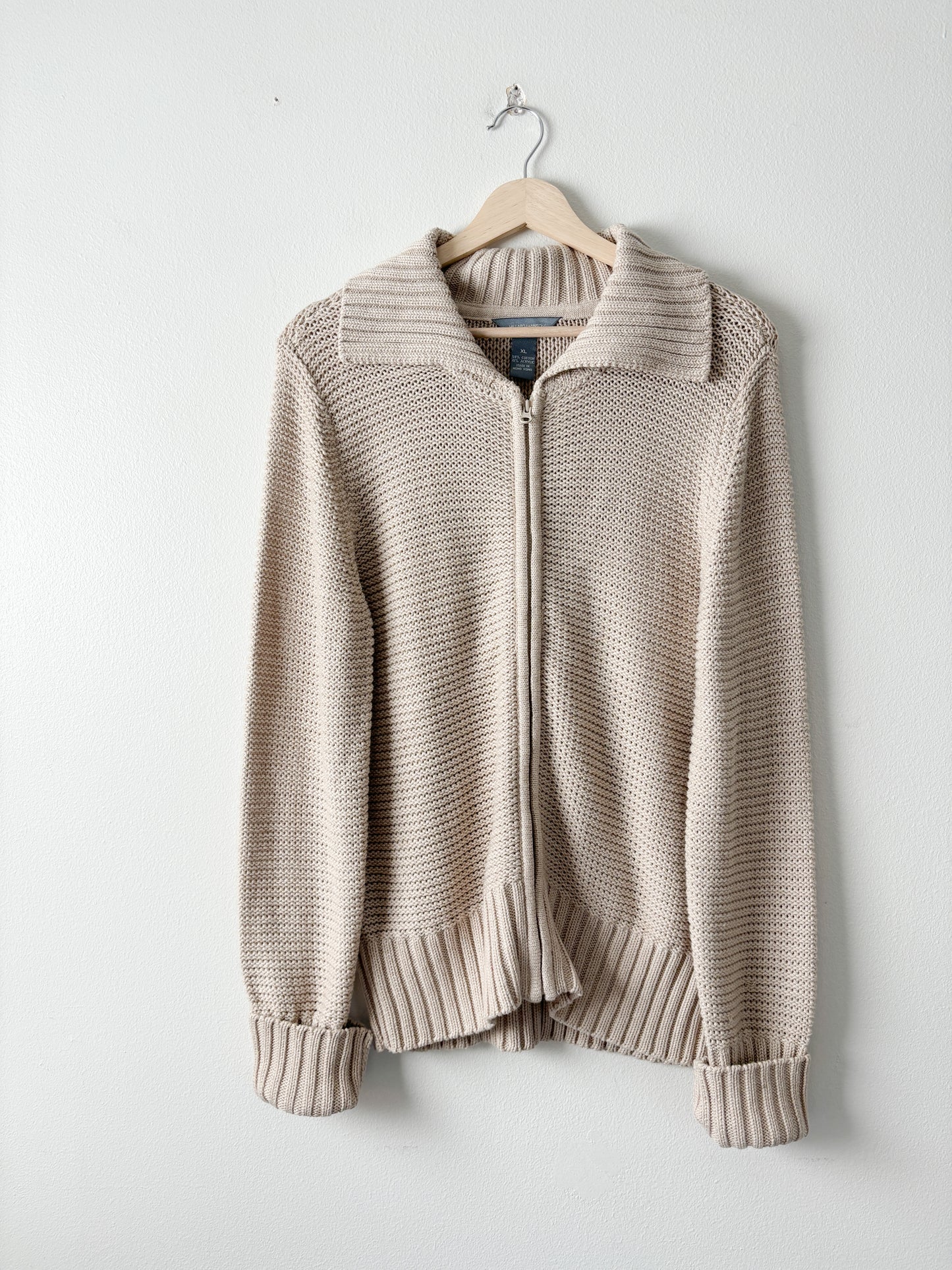 Neutral knit zip up sweater