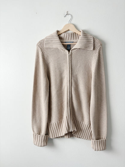 Neutral knit zip up sweater