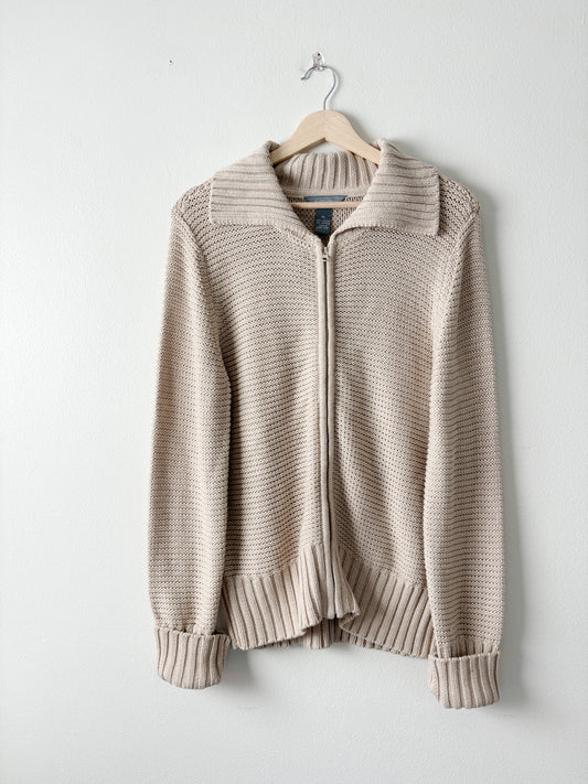 Neutral knit zip up sweater