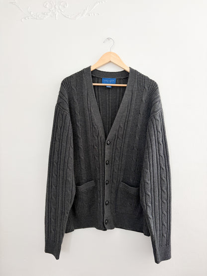 Vintage Grey Cable Knit Cardigan (XL)