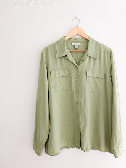 Vintage Green Silk Button Up (XL)