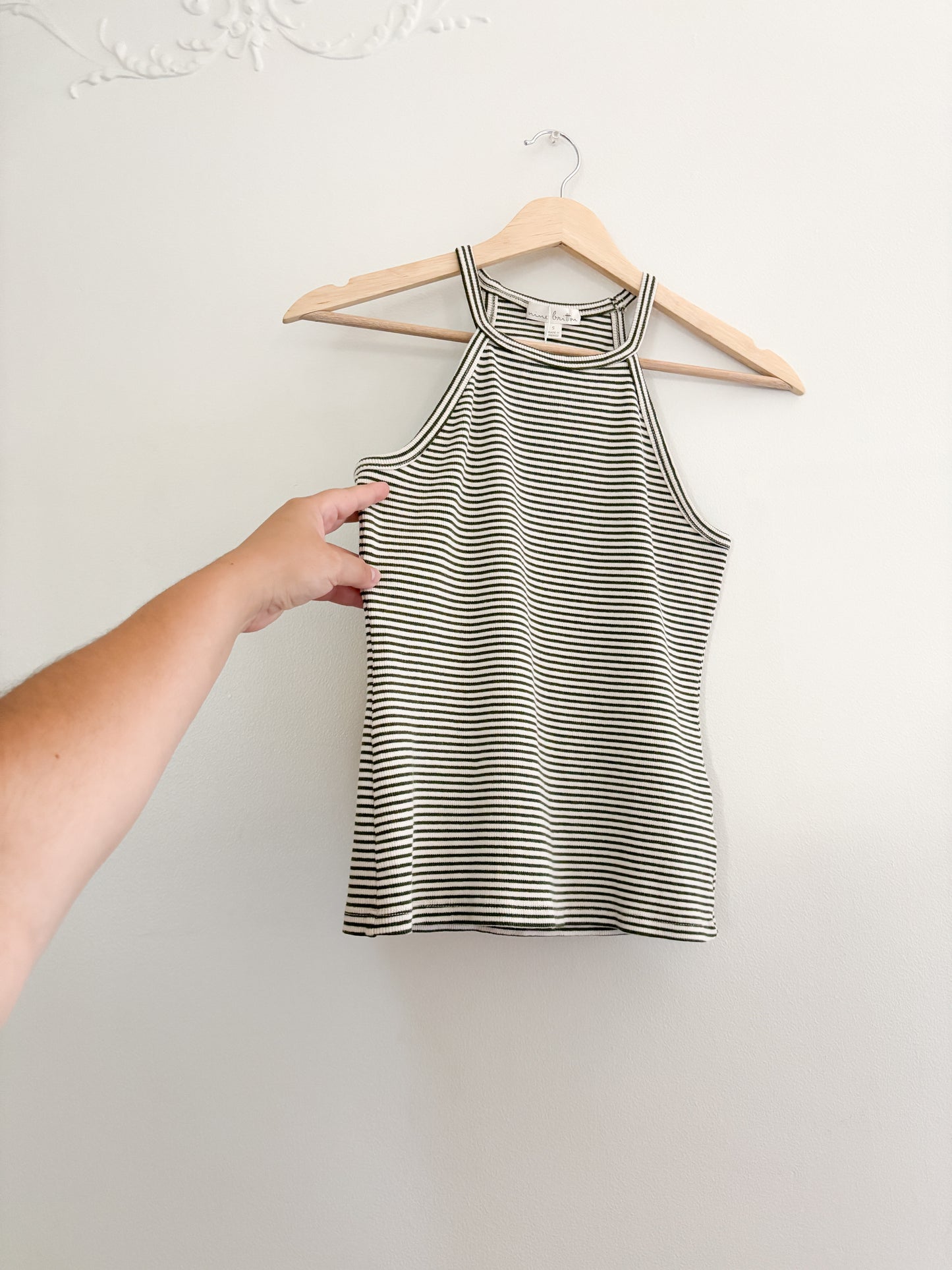 Green Striped Ribbed Tank (S)