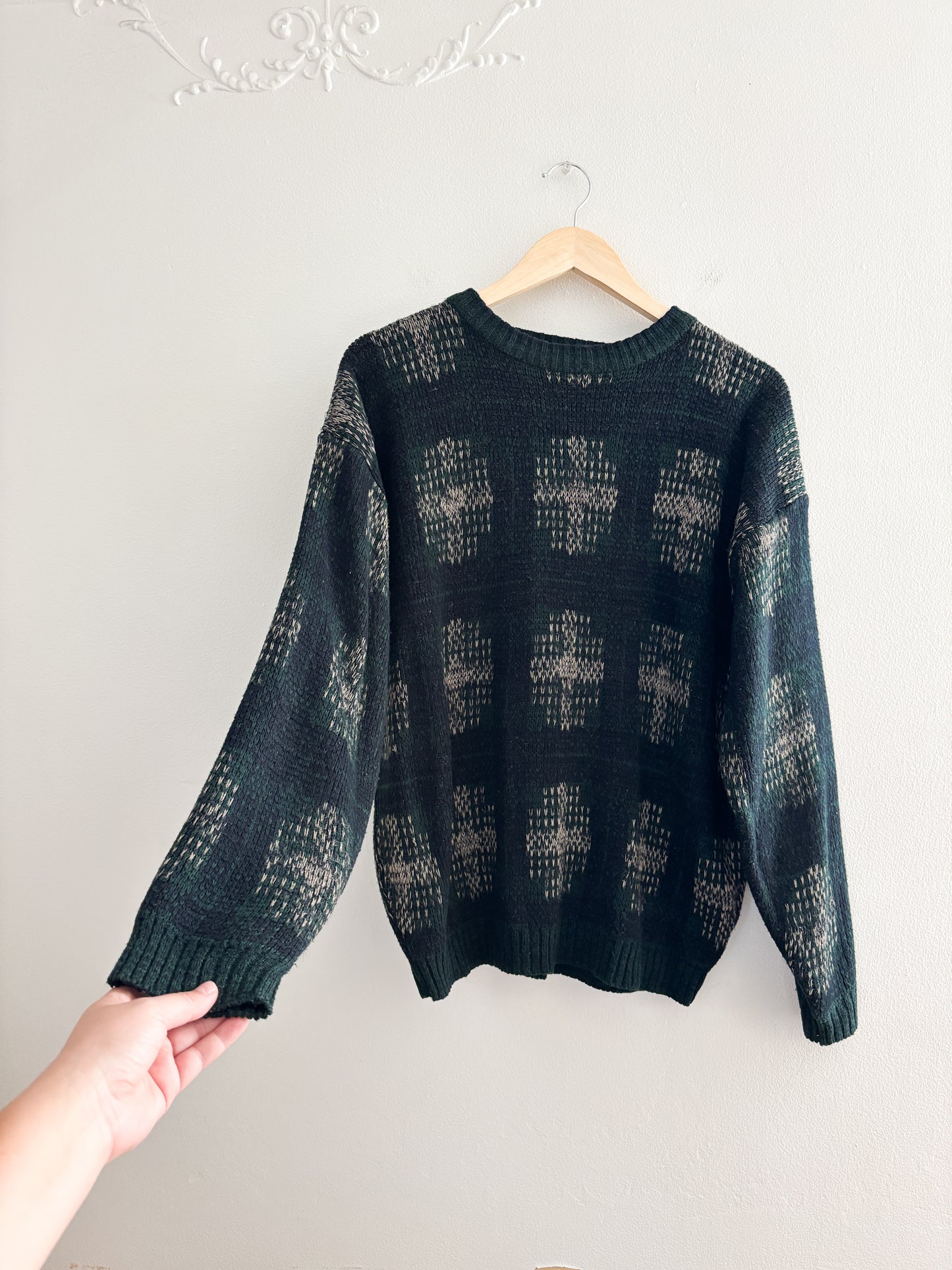 Vintage Acrylic Green Patterned Sweater (M)