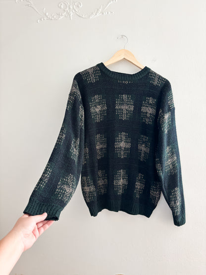 Vintage Acrylic Green Patterned Sweater (M)