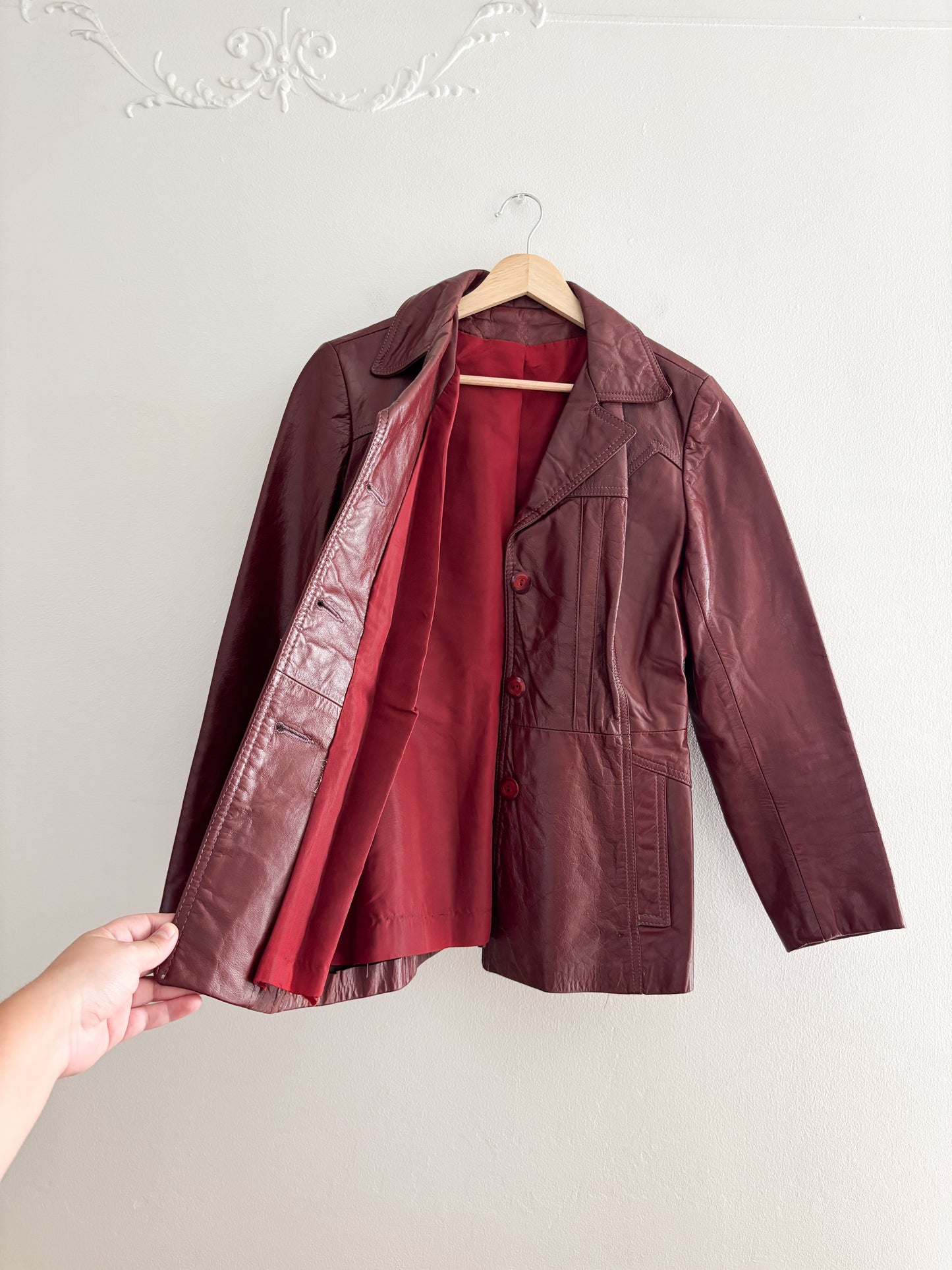 Vintage Red Leather Jacket (S/M)