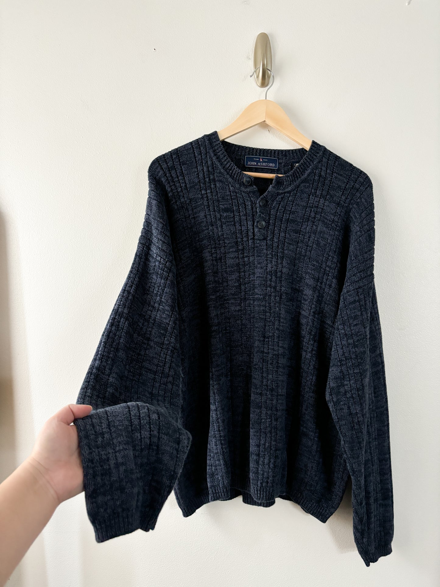 Navy Marled Henley Sweater (XL)