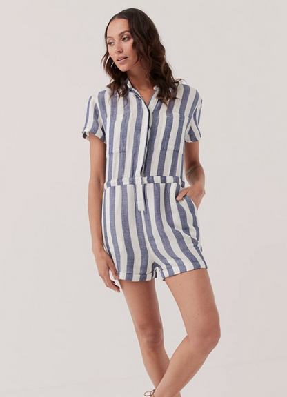 Pact Blue Striped Harbour Romper (XL)