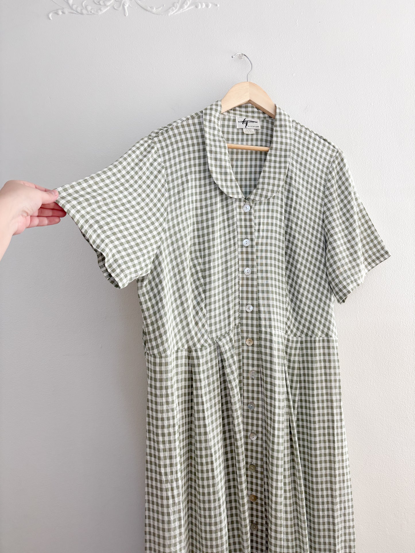 Vintage Sage Gingham Dress (14W)