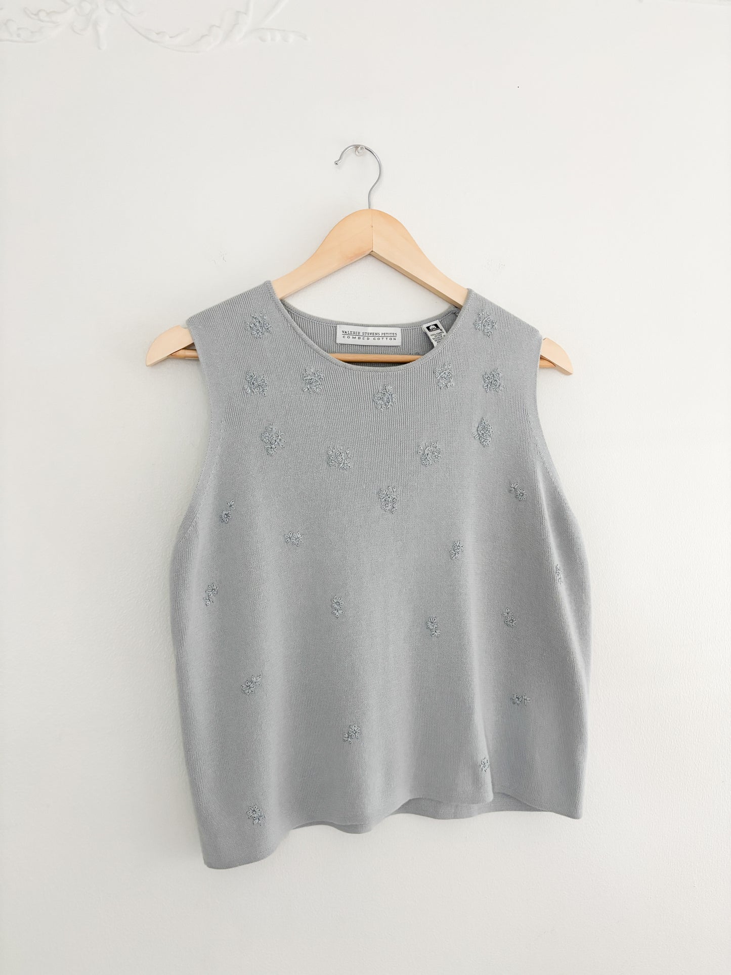 Vintage Blue Floral Embroidered Knit Tank (LP)
