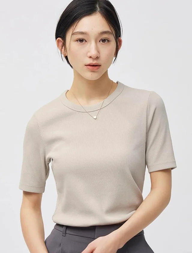 Uniqlo Ribbed Taupe Tee (M)