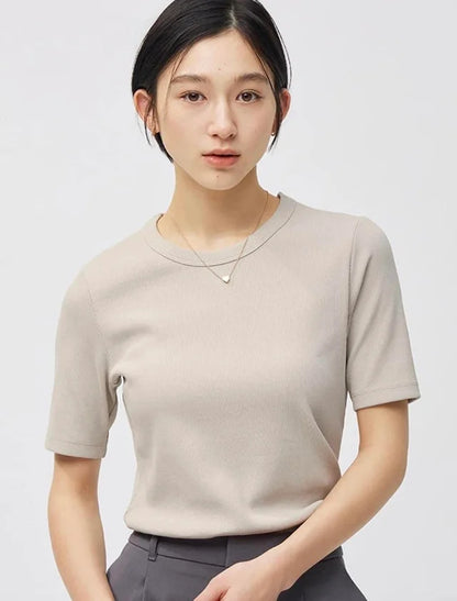 Uniqlo Ribbed Taupe Tee (M)