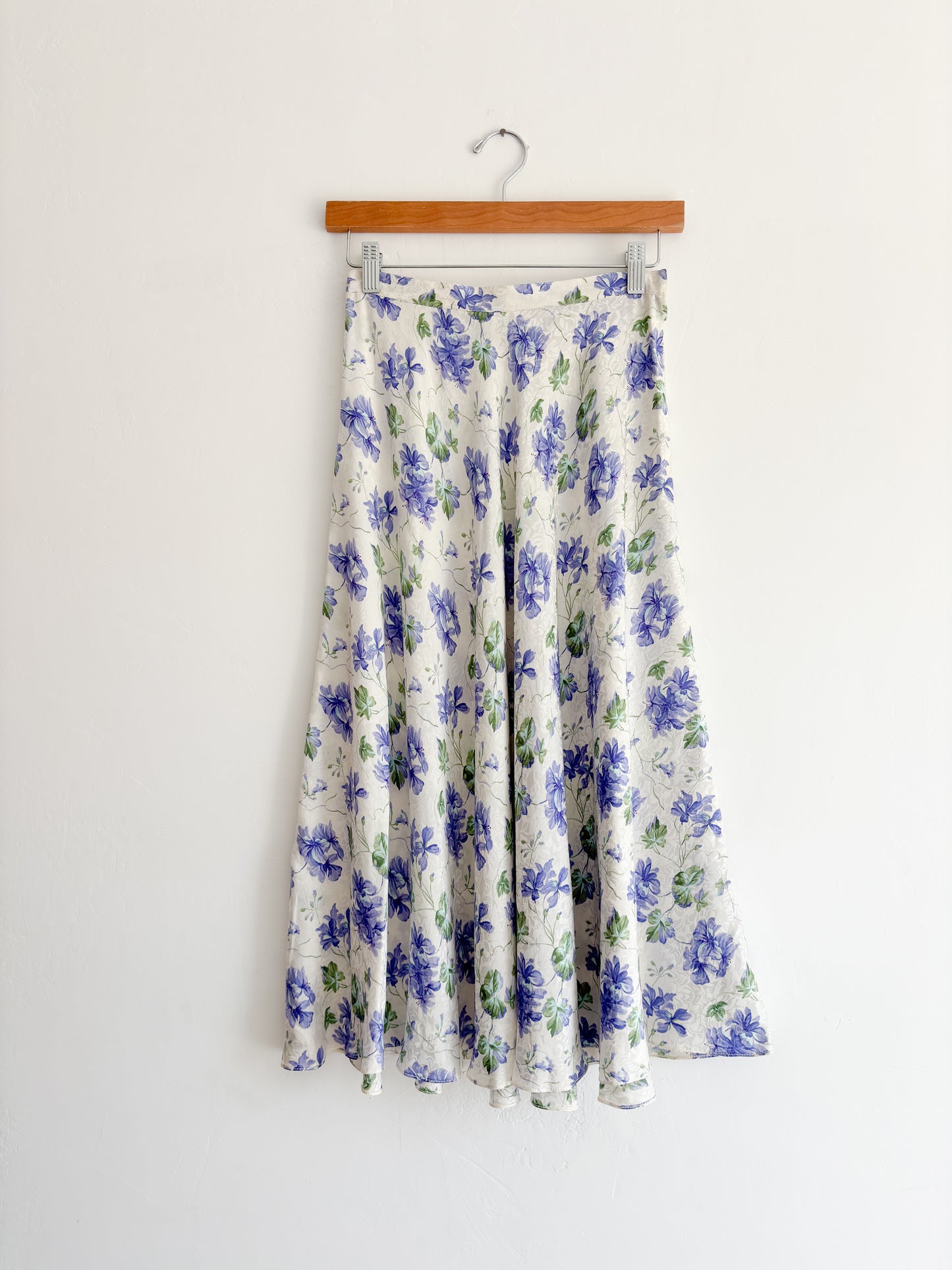 Vintage Blue Floral Silk Skirt (24”)