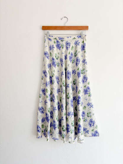 Vintage Blue Floral Silk Skirt (24”)
