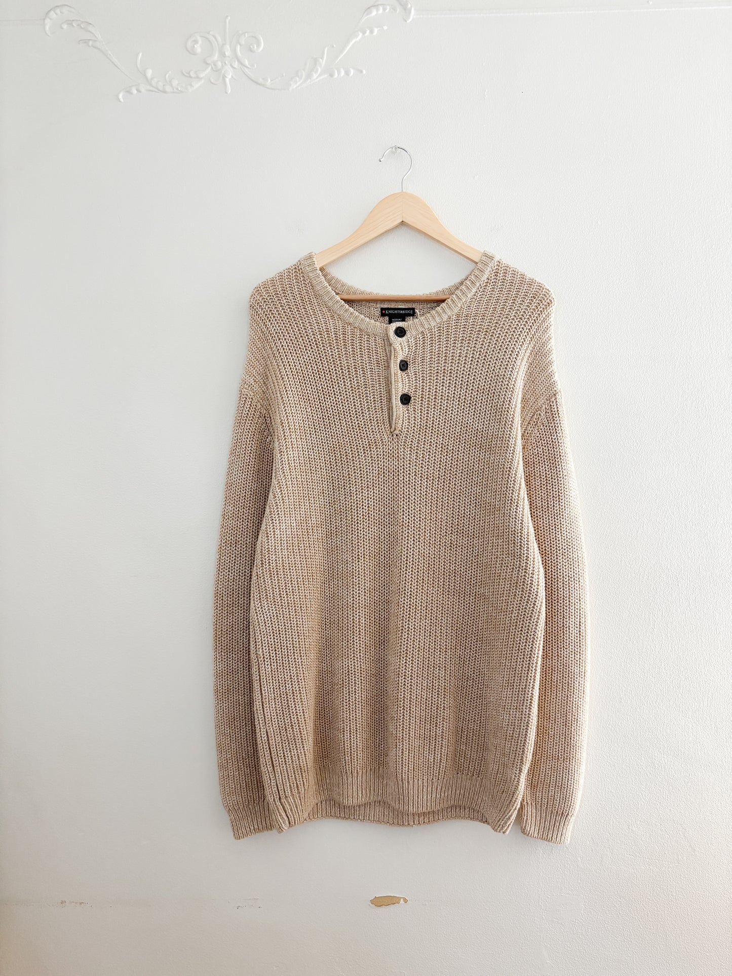 Vintage Neutral Henley Sweater (M)