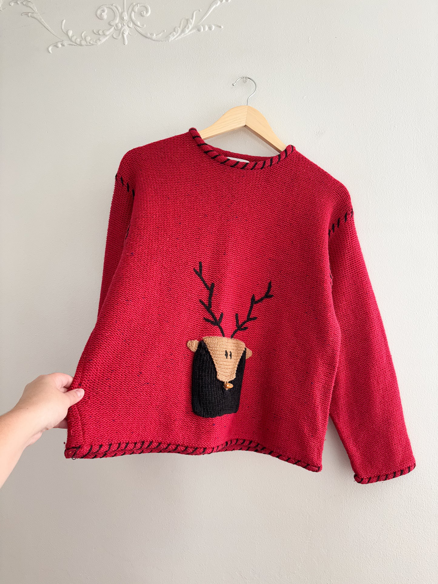 Vintage Reindeer Stitched Sweater (S)