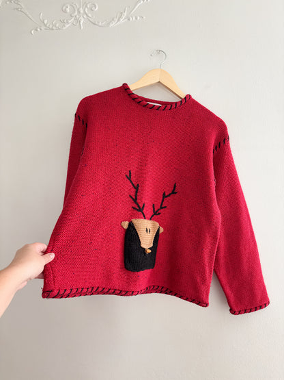 Vintage Reindeer Stitched Sweater (S)