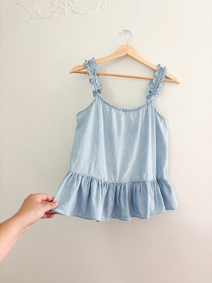 Madewell denim ruffle tank top (XS/S)