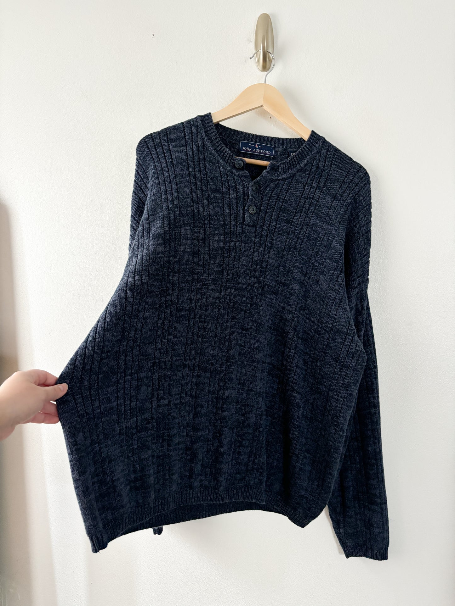 Navy Marled Henley Sweater (XL)