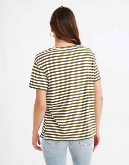 Madewell green striped tee (XS)