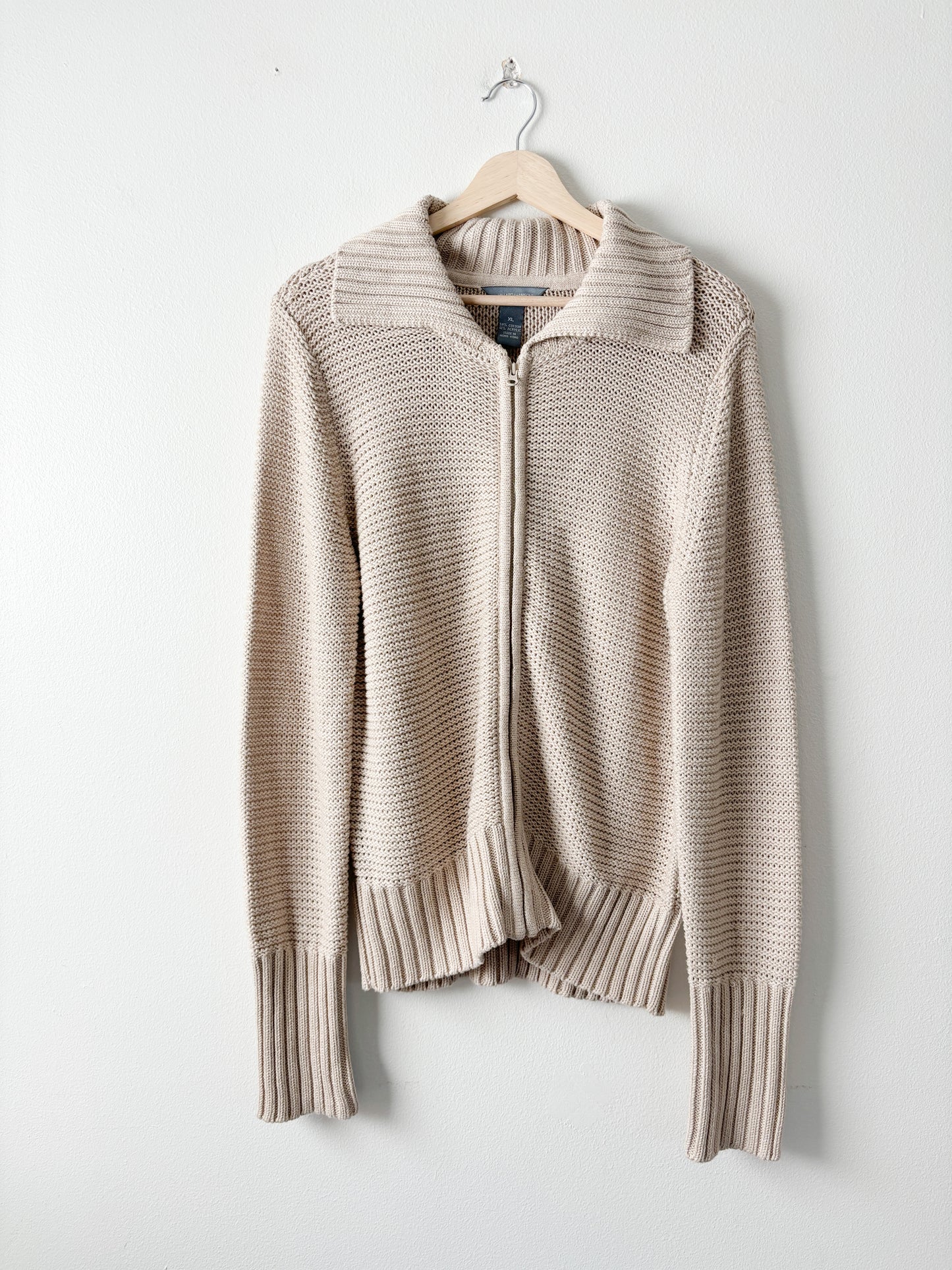 Neutral knit zip up sweater