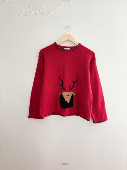 Vintage Reindeer Stitched Sweater (S)
