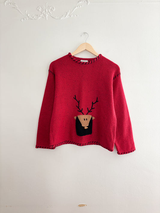 Vintage Reindeer Stitched Sweater (S)