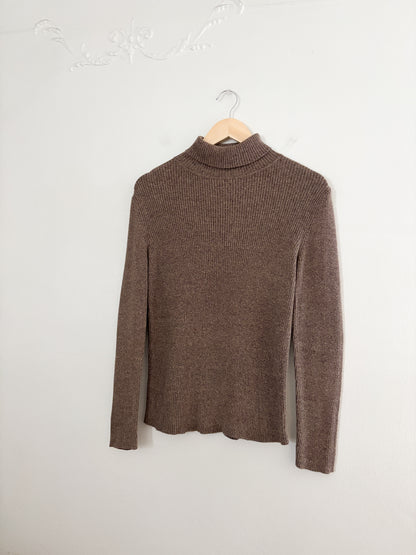 Vintage Brown Ribbed Turtleneck (M)