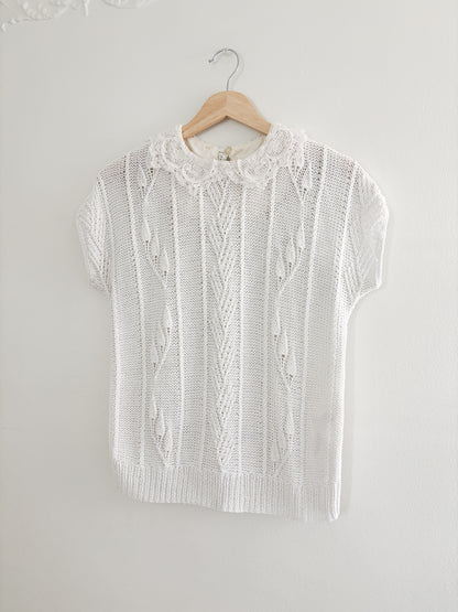 Vintage Hand Knit Collared Top (S)