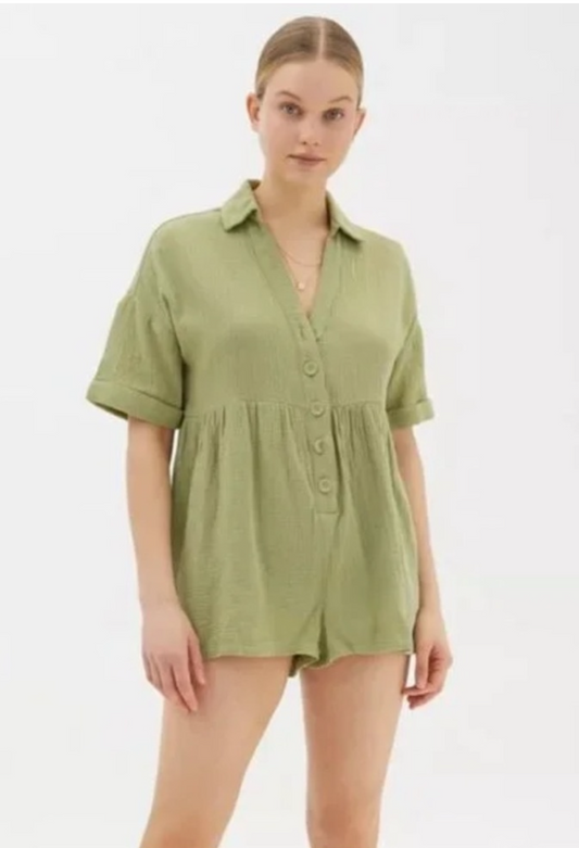 Urban Outfitters Green Cotton Gauze Romper (S)