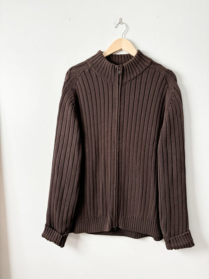 Ribbed Cable knit Zip Up Sweater