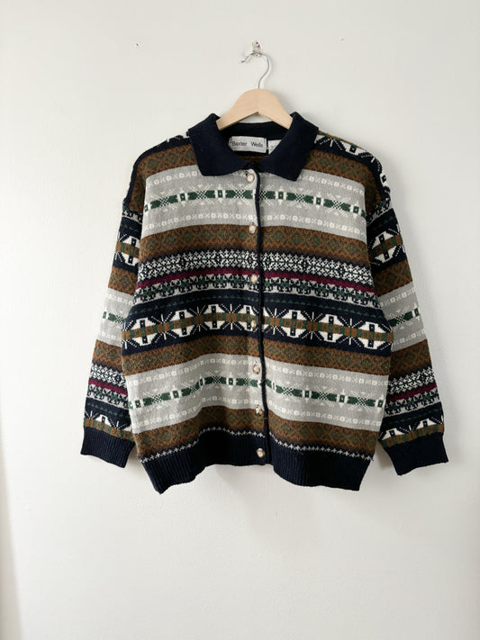 Vintage collared fair isle cardigan