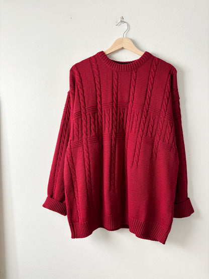 Red Wool Blend Cable Knit Sweater