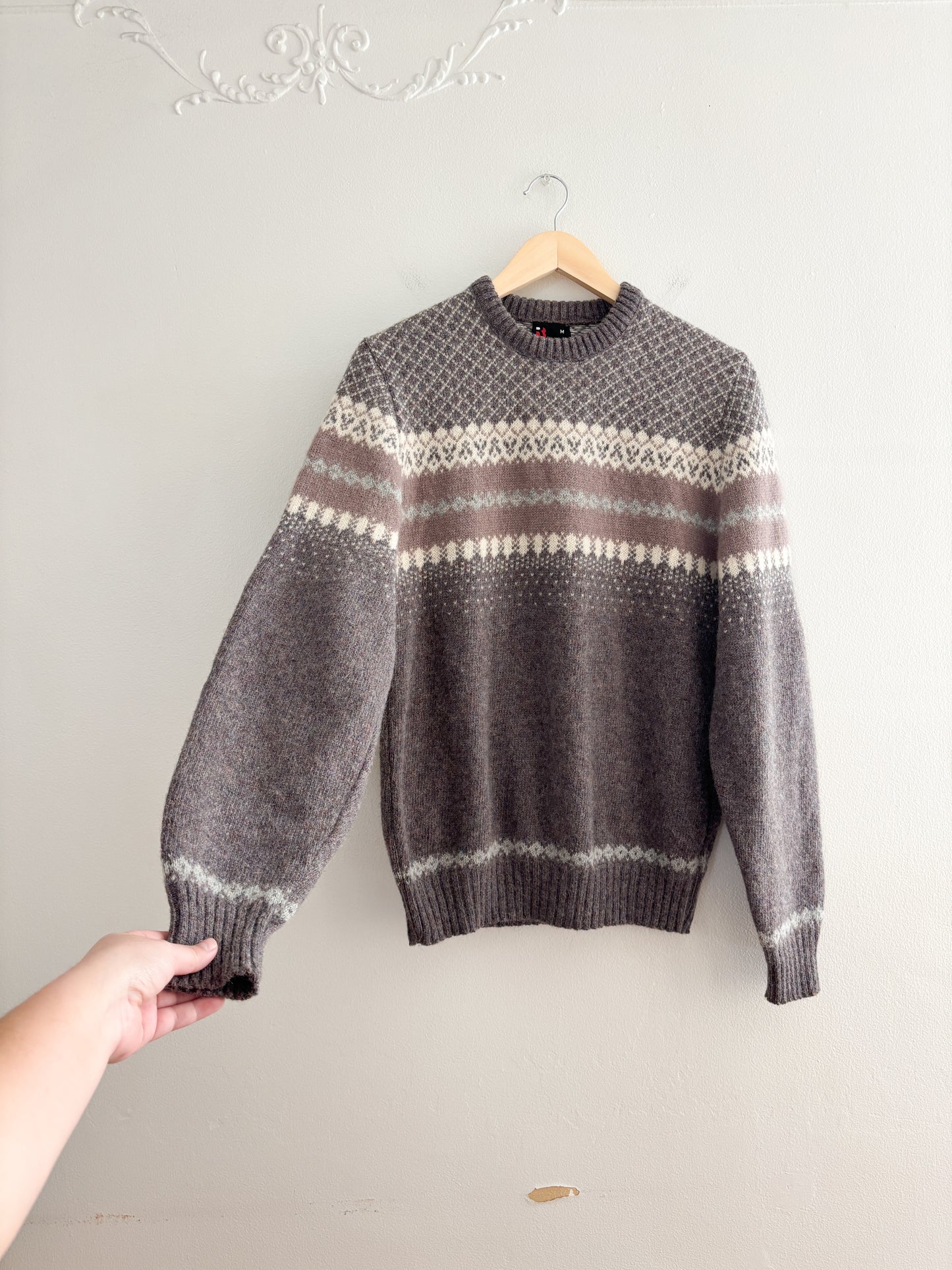 Vintage Patterned Wool Sweater (M)