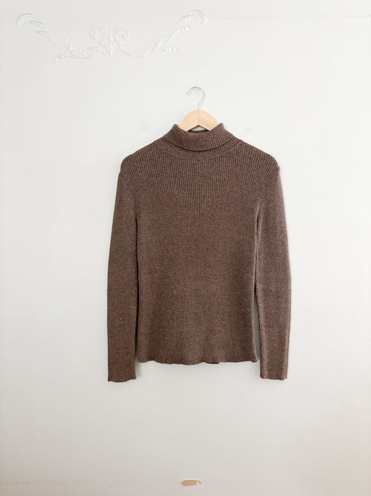 Vintage Brown Ribbed Turtleneck (M)
