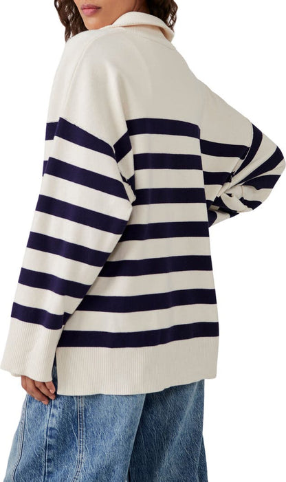 Free People Coastal Striped Quarter Zip