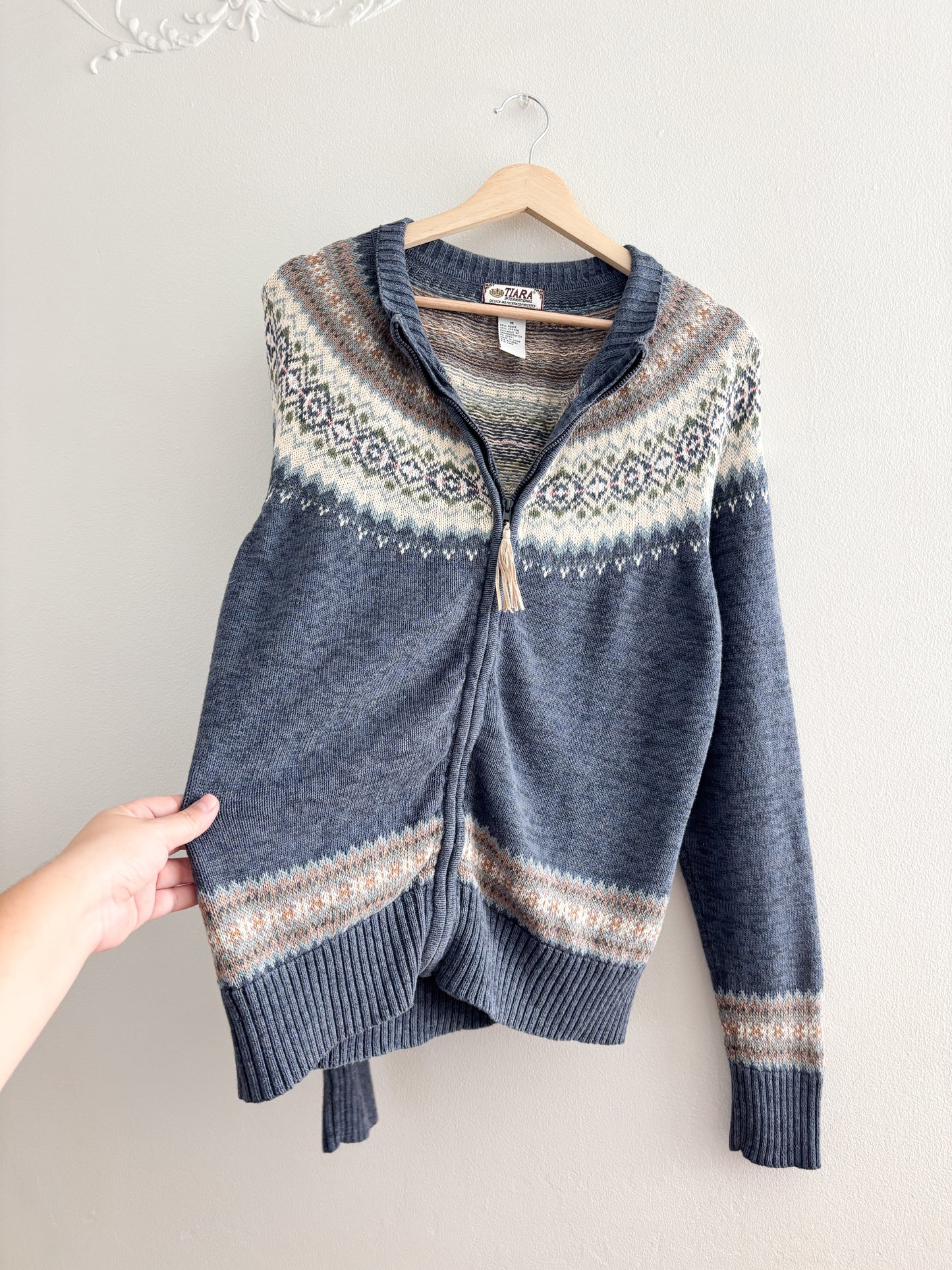 Vintage Fair Isle Zip Up sweater (M)
