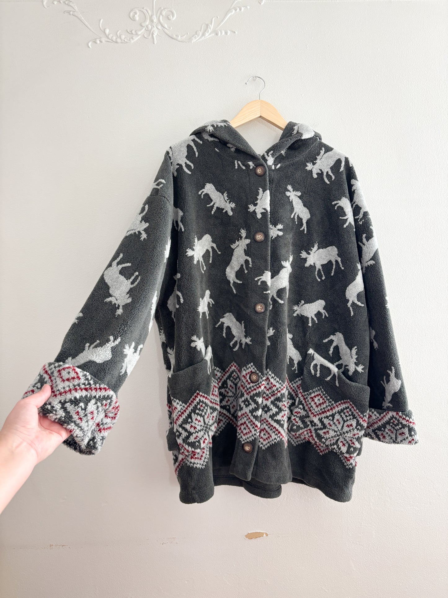 Vintage Moose Fleece Hoodie (XL)