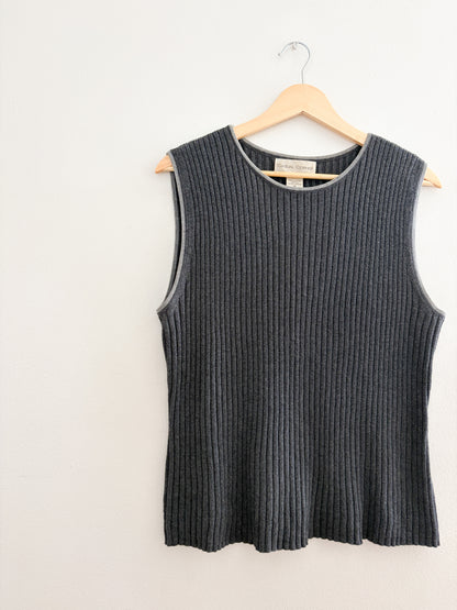 Vintage Grey Ribbed Knit Tank (M)