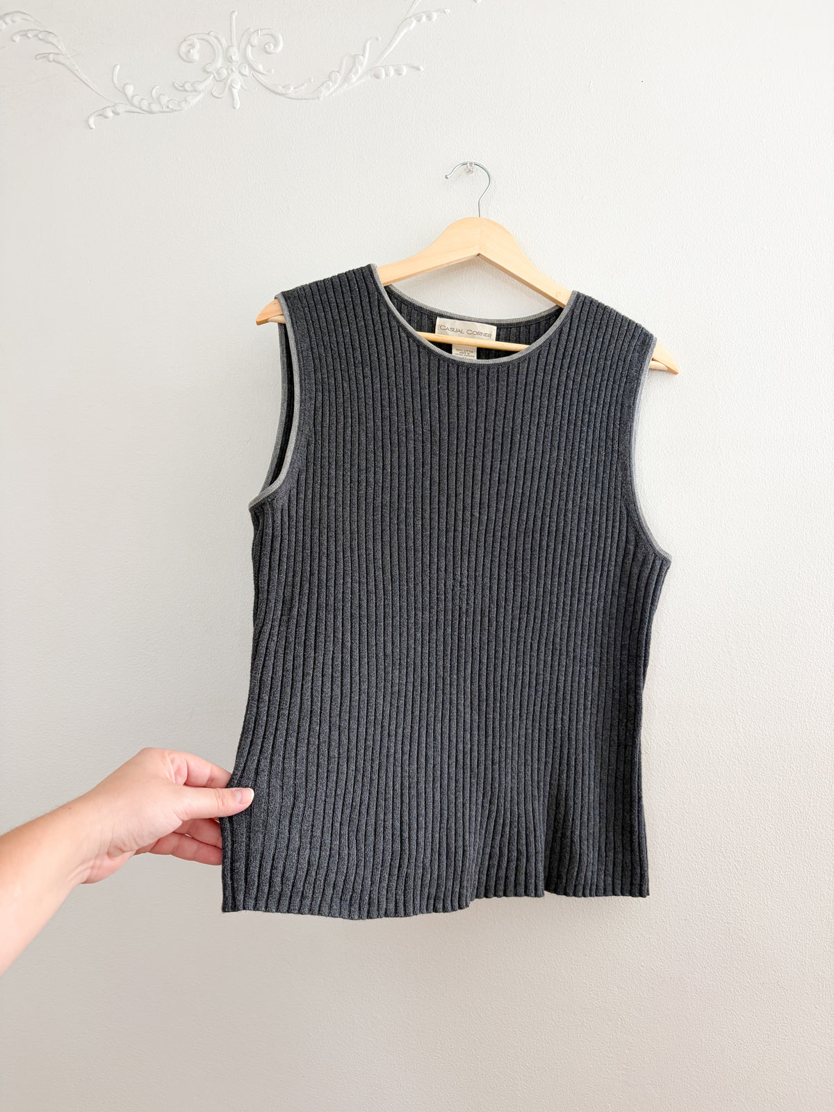 Vintage Grey Ribbed Knit Tank (M)