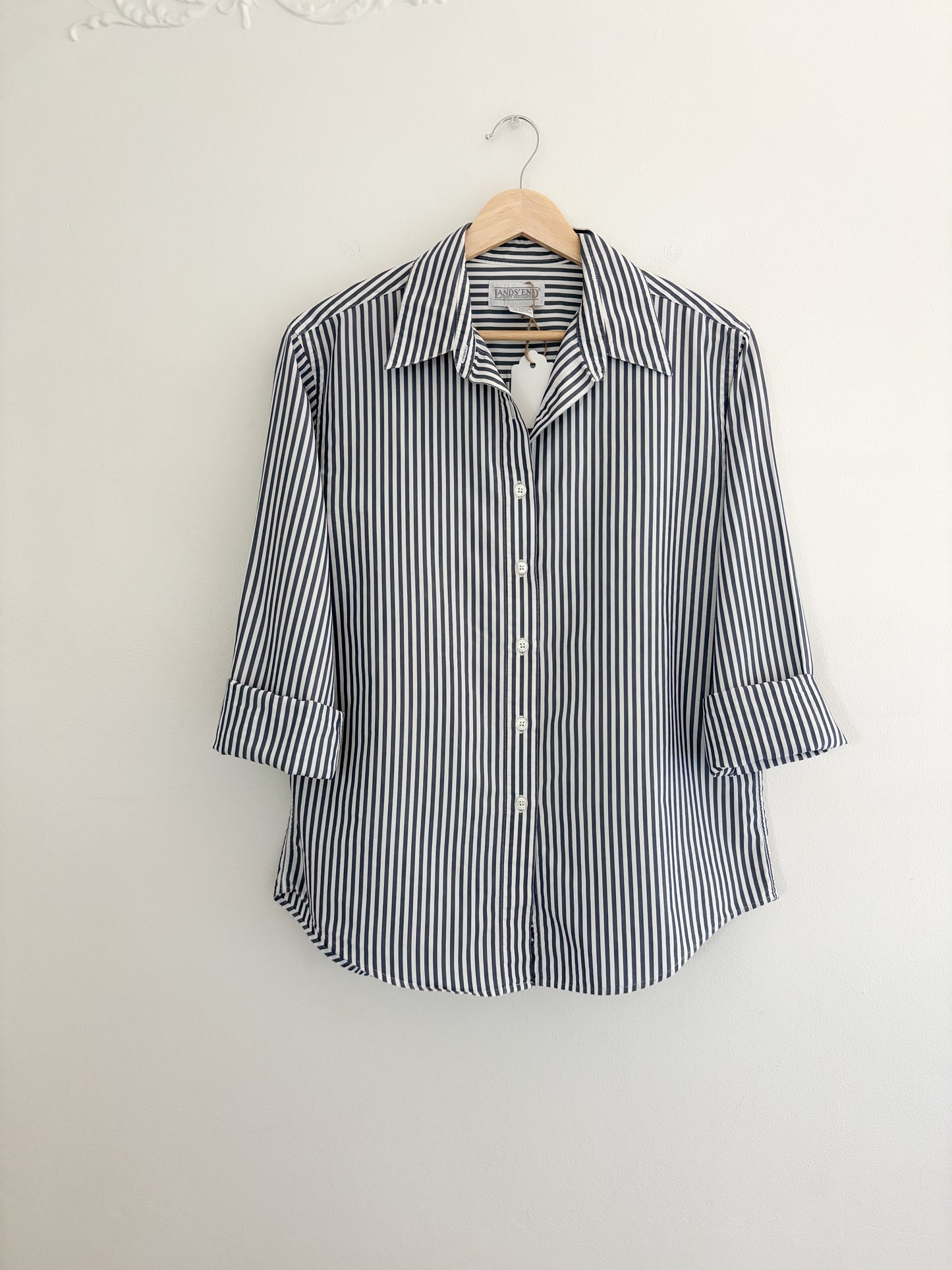 Vintage Lands End Striped Button Up (S/M)