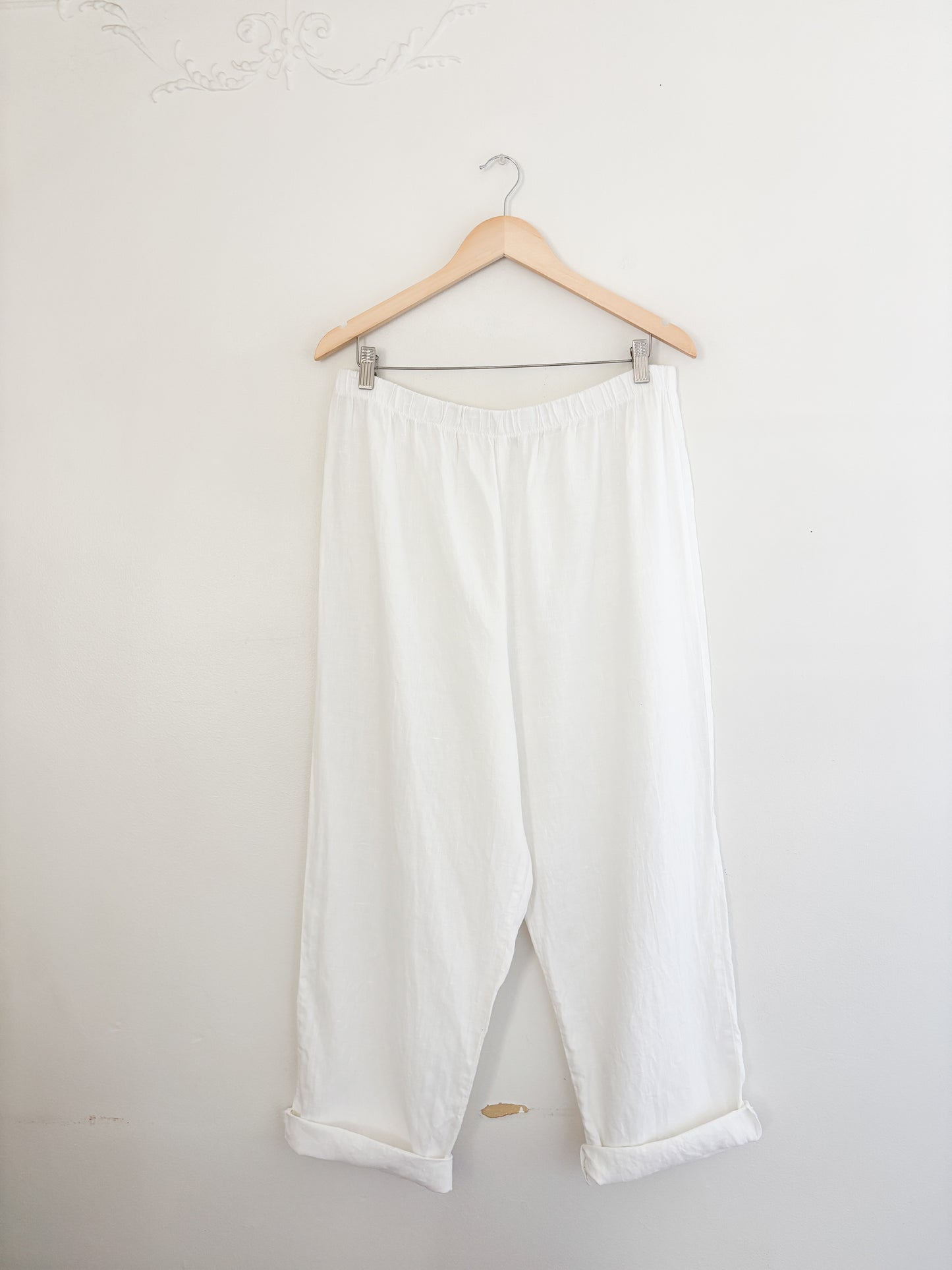 Vintage Hot Cotton White Linen Easy Pants (L/XL)