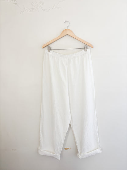 Vintage Hot Cotton White Linen Easy Pants (L/XL)