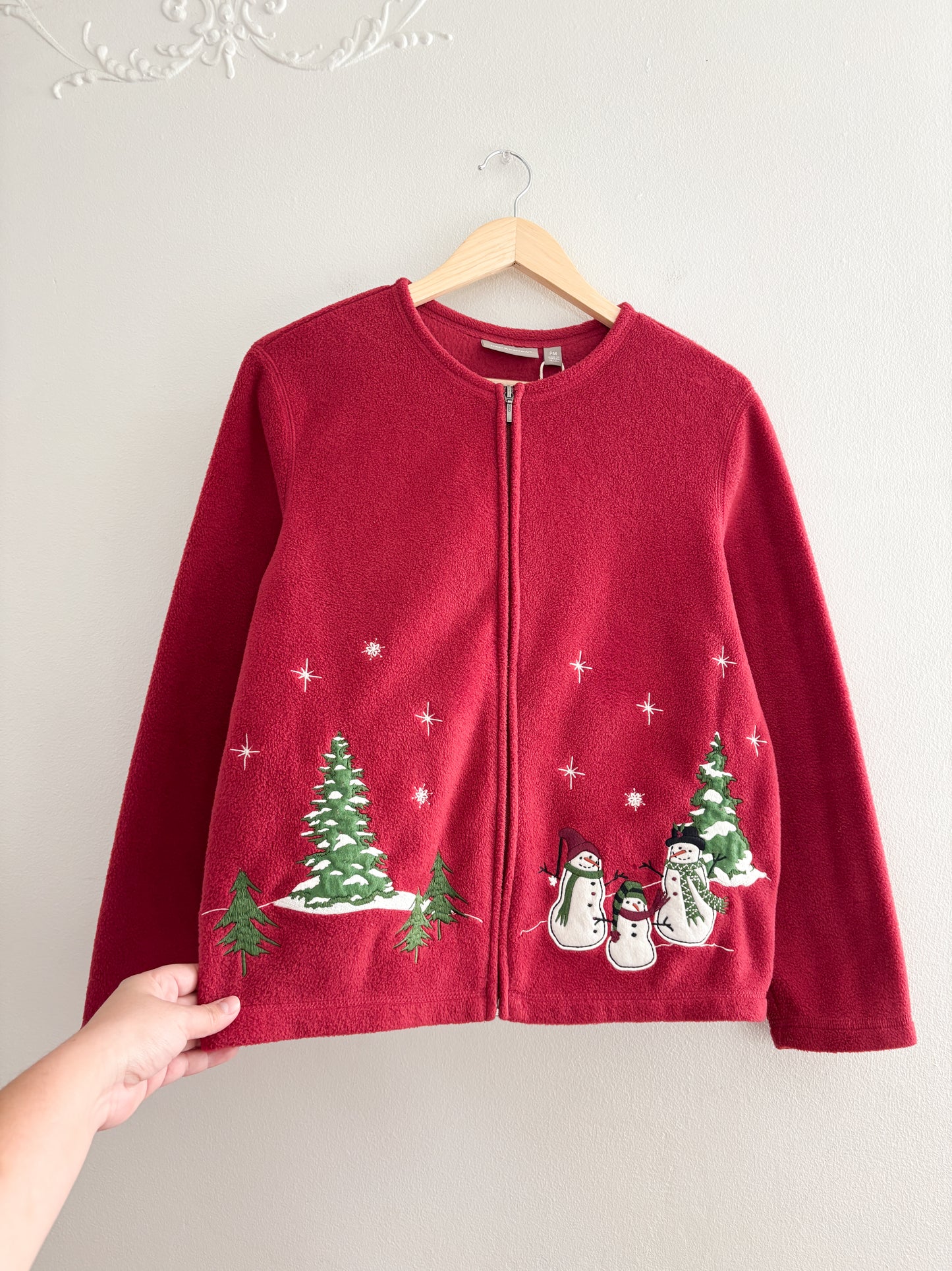Snowman Red Fleece Cardigan (M)