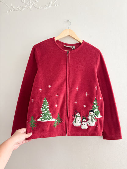 Snowman Red Fleece Cardigan (M)