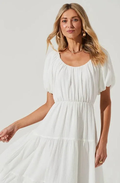 ASTR The Label White Puff Sleeve Dress (XS/S)