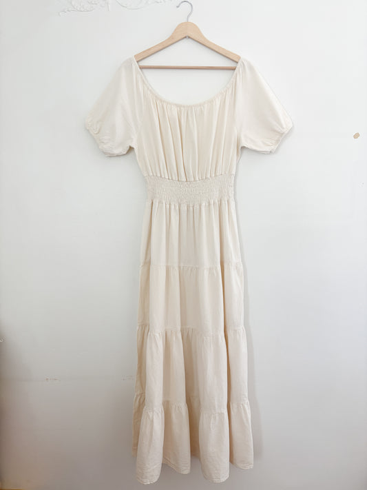 Cream Cotton Puff Sleeve Maxi Dress